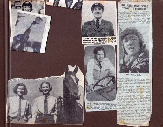 A page from Monte Punshon's scrapbooks with newspaper clippings set against a brown background.